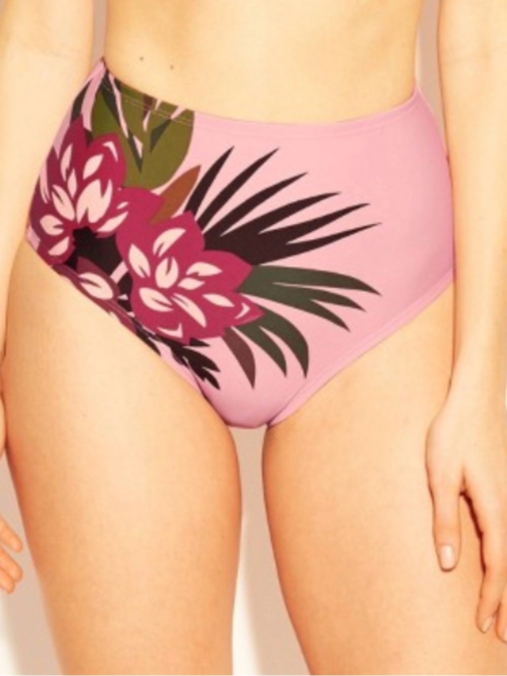 Kona Sol Pink High-Waist Floral Bikini Bottom, size small